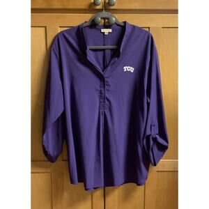 UG Apparel TCU Blouse XL Womens Purple Embroidered White Roll Up Sleeves